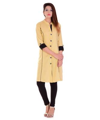 orange Rayon Cream Kurti With Black Trims & Buttons 1