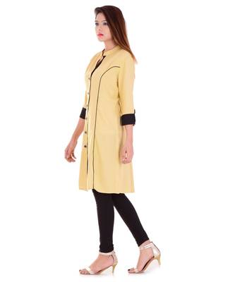 orange Rayon Cream Kurti With Black Trims & Buttons 2
