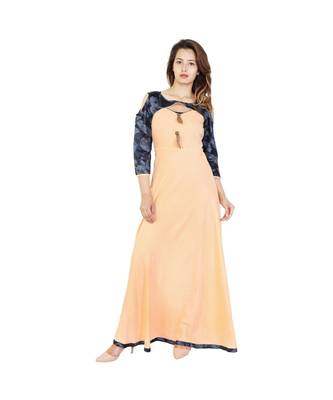 beige Rayon 3/4th Sleeve With Cold Shoulder Long Kurti 1