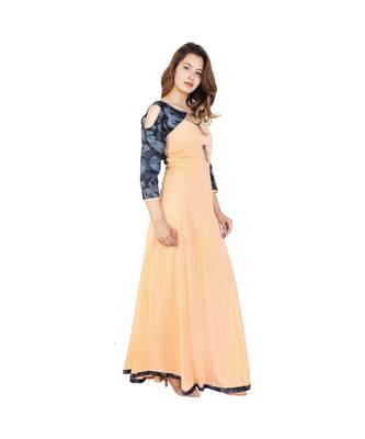 beige Rayon 3/4th Sleeve With Cold Shoulder Long Kurti 2