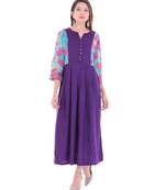 blue Rayon & Bell Sleeve Long Kurta With Round Neck In Blue