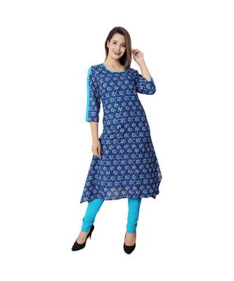 blue blue Prited Fish Cut Cotton Kurta For Women 1
