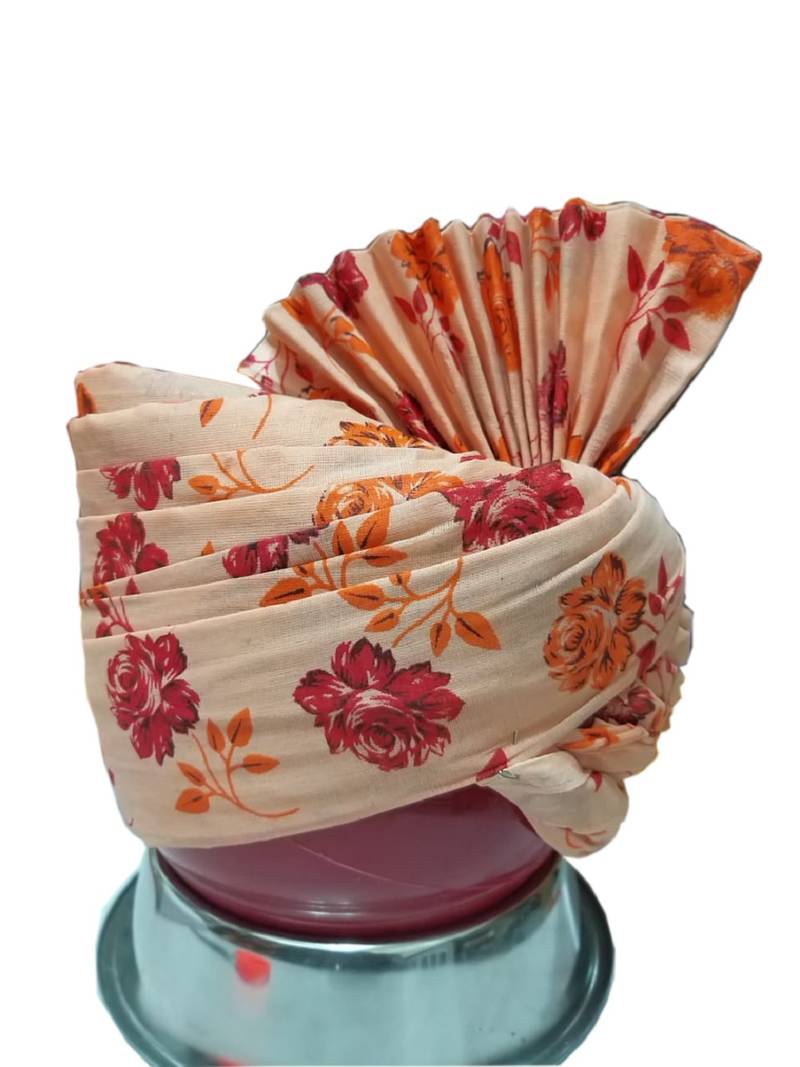 Madhu Shree Safa & Sherwani Cream & red printed flower jodhpuri readymade  safa for men