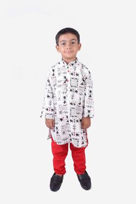 Black Tribal Print Khadi Cotton Kurta with Red Churidar 1