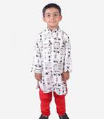 Black Tribal Print Khadi Cotton Kurta with Red Churidar
