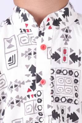 Black Tribal Print Khadi Cotton Kurta with Red Churidar 2