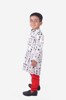 Black Tribal Print Khadi Cotton Kurta with Red Churidar 3
