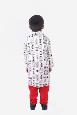 Black Tribal Print Khadi Cotton Kurta with Red Churidar 4