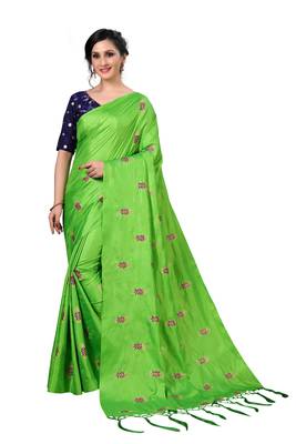 Green embroidered art silk saree with blouse 1