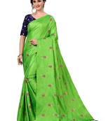 Green embroidered art silk saree with blouse