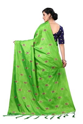 Green embroidered art silk saree with blouse 2