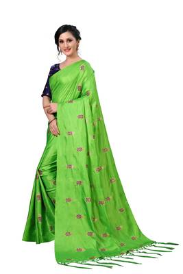 Green embroidered art silk saree with blouse 3