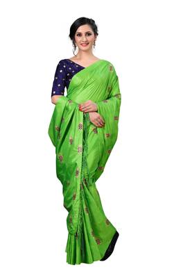 Green embroidered art silk saree with blouse 4