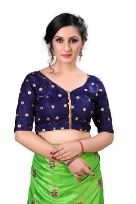 Green embroidered art silk saree with blouse 5