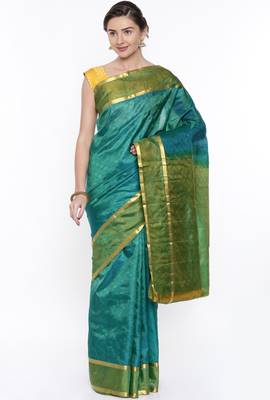 CLASSICATE From The House Of The Chennai Silks Women's Green Dharmavaram Silk With Running Blouse 1