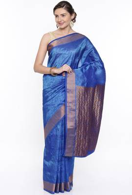 CLASSICATE From The House Of The Chennai Silks Blue Dharmavaram Silk With Running Blouse 1