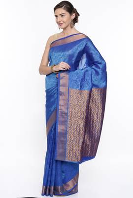 CLASSICATE From The House Of The Chennai Silks Blue Dharmavaram Silk With Running Blouse 2