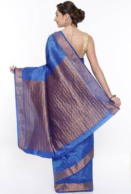 CLASSICATE From The House Of The Chennai Silks Blue Dharmavaram Silk With Running Blouse 3
