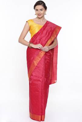 CLASSICATE From The House Of The Chennai Silks Red Dharmavaram Silk With Running Blouse 1