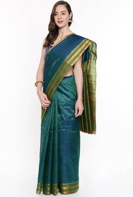 CLASSICATE From The House Of The Chennai Silks Green Dharmavaram Silk With Running Blouse 2