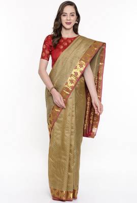 CLASSICATE From The House Of The Chennai Silks Beige Dharmavaram Silk With Running Blouse 1