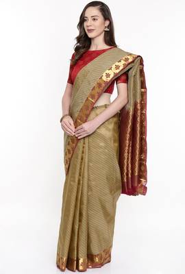 CLASSICATE From The House Of The Chennai Silks Beige Dharmavaram Silk With Running Blouse 2
