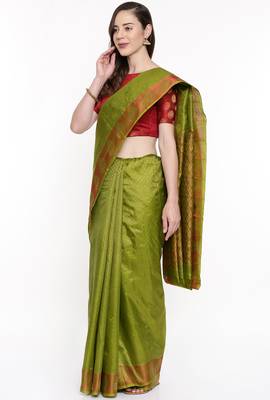 CLASSICATE From The House Of The Chennai Silks Green Dharmavaram Silk With Running Blouse 1