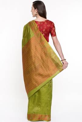 CLASSICATE From The House Of The Chennai Silks Green Dharmavaram Silk With Running Blouse 2