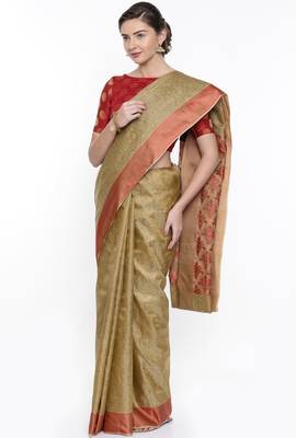 CLASSICATE From The House Of The Chennai Silks Beige Dharmavaram Silk With Running Blouse 2