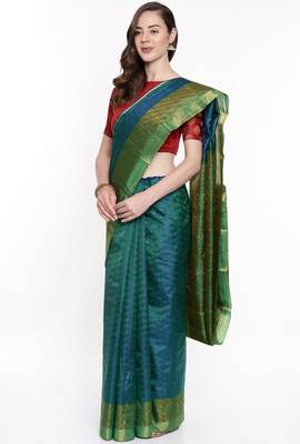 CLASSICATE From The House Of The Chennai Silks Green Dharmavaram Silk With Running Blouse 2