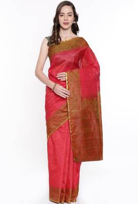 CLASSICATE From The House Of The Chennai Silks Red Dharmavaram Silk With Running Blouse 1