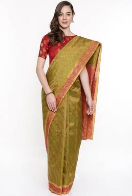CLASSICATE From The House Of The Chennai Silks Green Dharmavaram Silk With Running Blouse 1