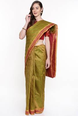 CLASSICATE From The House Of The Chennai Silks Green Dharmavaram Silk With Running Blouse 2