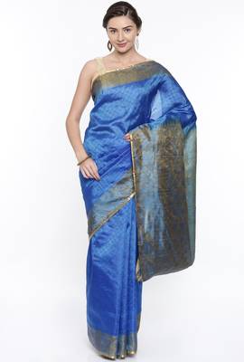 CLASSICATE From The House Of The Chennai Silks Blue Dharmavaram Silk With Running Blouse 1