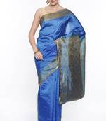 CLASSICATE From The House Of The Chennai Silks Blue Dharmavaram Silk With Running Blouse