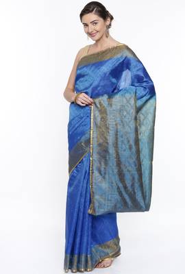 CLASSICATE From The House Of The Chennai Silks Blue Dharmavaram Silk With Running Blouse 2