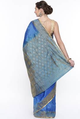 CLASSICATE From The House Of The Chennai Silks Blue Dharmavaram Silk With Running Blouse 3