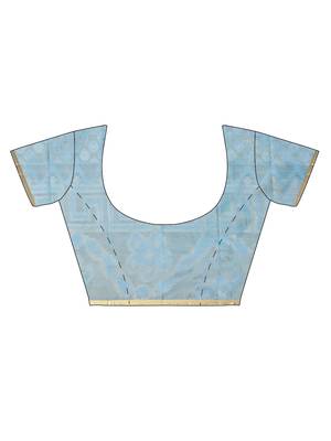 CLASSICATE From The House Of The Chennai Silks Blue Dharmavaram Silk With Running Blouse 4