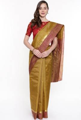 CLASSICATE From The House Of The Chennai Silks Mustard Dharmavaram Silk With Running Blouse 1
