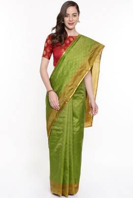 CLASSICATE From The House Of The Chennai Silks Green Dharmavaram Silk With Running Blouse 1