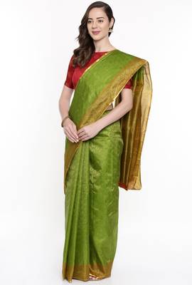 CLASSICATE From The House Of The Chennai Silks Green Dharmavaram Silk With Running Blouse 2