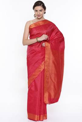 CLASSICATE From The House Of The Chennai Silks Red Dharmavaram Silk With Running Blouse 1