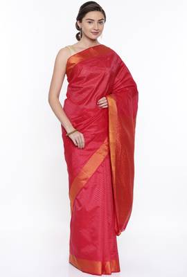 CLASSICATE From The House Of The Chennai Silks Red Dharmavaram Silk With Running Blouse 2