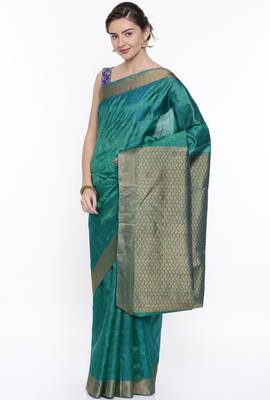 CLASSICATE From The House Of The Chennai Silks Green Dharmavaram Silk With Running Blouse 2
