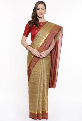 CLASSICATE From The House Of The Chennai Silks Beige Dharmavaram Silk With Running Blouse 1