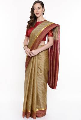 CLASSICATE From The House Of The Chennai Silks Beige Dharmavaram Silk With Running Blouse 2
