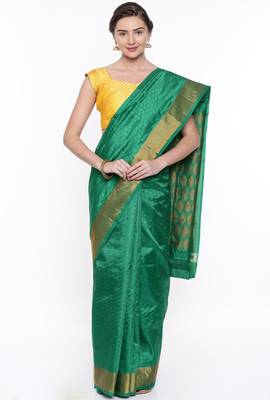 CLASSICATE From The House Of The Chennai Silks Green Dharmavaram Silk With Running Blouse 1