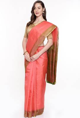 CLASSICATE From The House Of The Chennai Silks Peach Dharmavaram Silk With Running Blouse 2