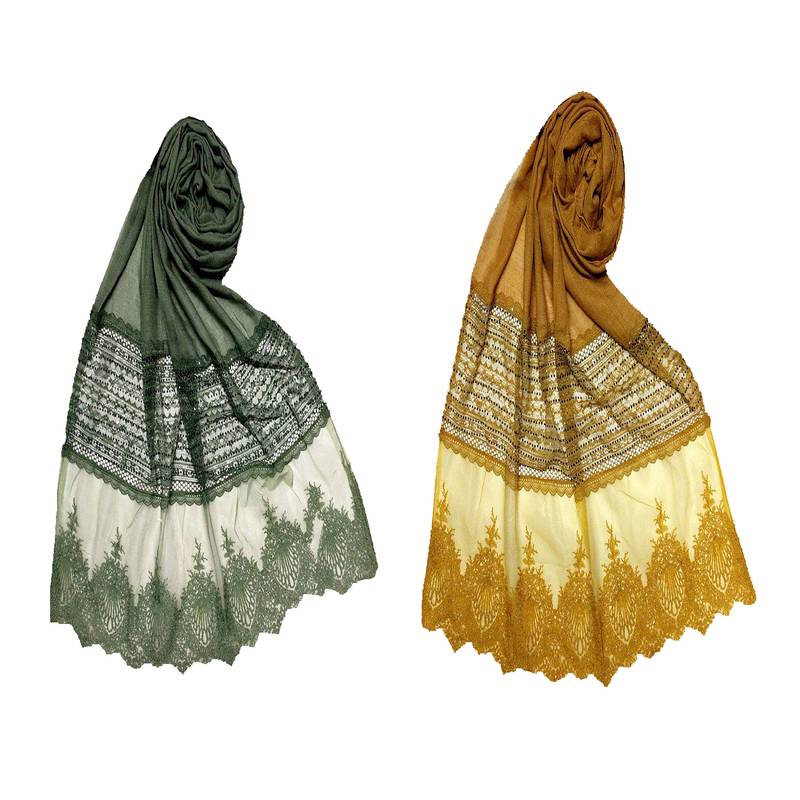 Stole For Women Set Of 2 Premium Cotton Designer Diamond Studed