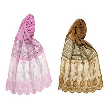 Stole For Women - Set Of 2- Premium Cotton Designer Diamond Studed Stole 1